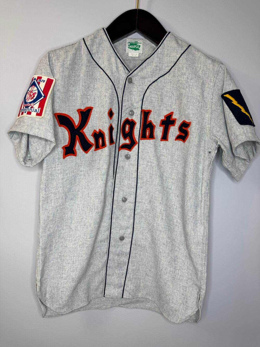 Vintage Wool Roy Hobbs The Natural 9 New York Knights Jersey Maple Athletic Grey